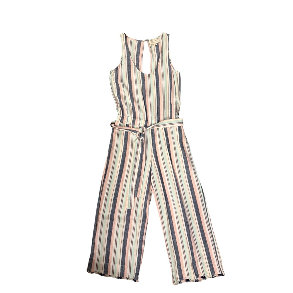 Cloth & Stone Jumpsuit Women Size S Multi Color Striped Linen Blend Tie Waist